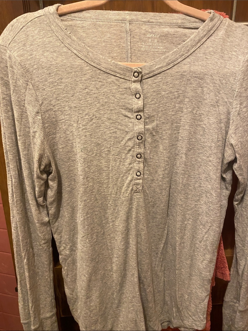 aerie Heather Gray Ribbed Henley Top